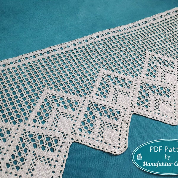 Curtain 3D illusion, PDF crochet pattern in German, filet pattern with repeat, counted pattern, window, crochet, filet crochet, DIY,