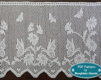 Rideau "Papillons" avec répétition - collection printemps, instructions de crochet PDF, motif compté, patron, décoration printanière