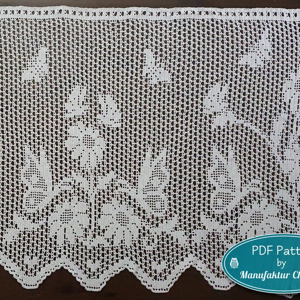 Curtain "Butterflies" with repeat - spring collection, PDF crochet instructions, counted pattern, pattern, spring decoration