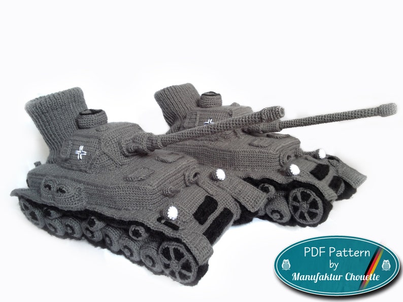 Panzer slippers crochet pattern German, detailed DIY, detailed, Pz Kpfw IV, various sizes, Panzer slippers, gifts for him image 1