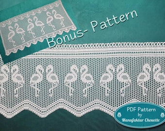 Curtain Flamingos, PDF crochet pattern in German, fillet pattern with repeat, counted pattern Flamingos DIY, plus bonus