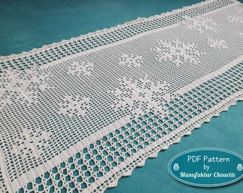 Table runner snowfall, PDF crochet pattern, winter collection, snowflakes, table decoration, Christmas, crochet, filet crochet, DIY, pattern