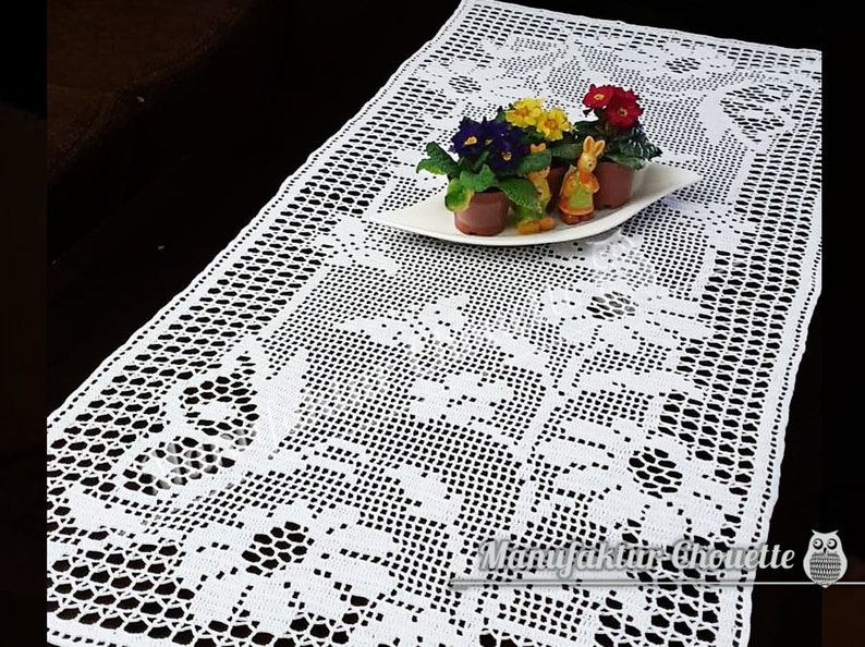 Table runner Butterflies, PDF crochet pattern, spring collection, table decoration, spring decoration, crochet, filet crochet, DIY, pattern image 2