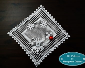 Square doily Snowfall, PDF German / English, winter collection, snowflakes, table decoration, Christmas, crochet, filet crochet,