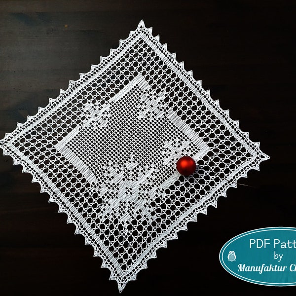 Square doily snowfall, PDF crochet pattern, winter collection, snowflakes, table decoration, Christmas, crochet, filet crochet,