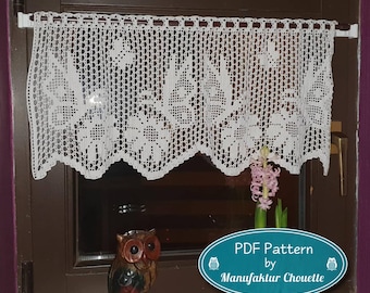 Small curtain "Butterflies" - Spring collection, PDF crochet pattern, chart, pattern, spring decoration, German and English