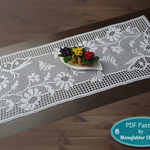 Table runner &quot;Butterflies&quot;, PDF crochet pattern, spring collection, spring table decoration, filet crochet, pattern German & English