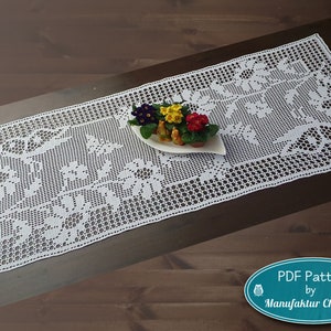 Table runner Butterflies, PDF crochet pattern, spring collection, table decoration, spring decoration, crochet, filet crochet, DIY, pattern image 1