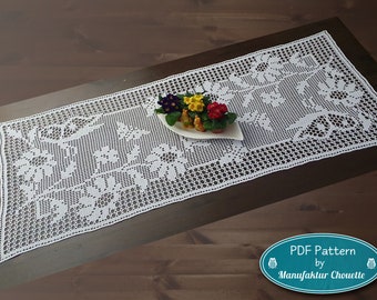 Table runner &quot;Butterflies&quot;, PDF crochet pattern, spring collection, spring table decoration, filet crochet, pattern German & English