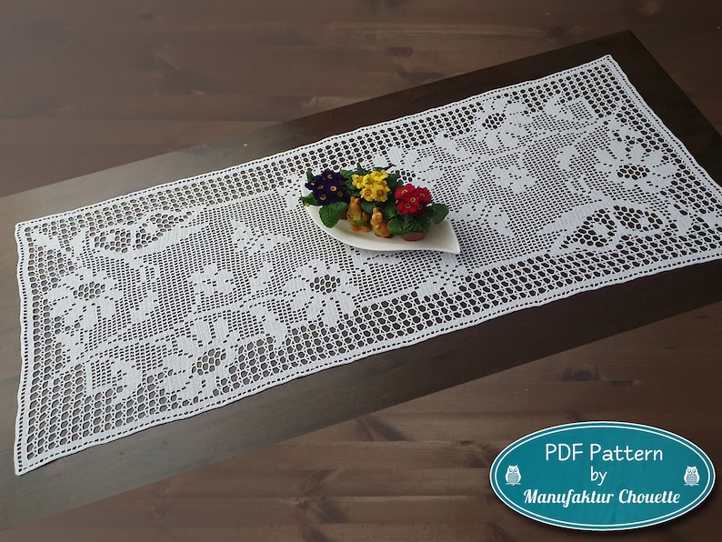 Table runner Butterflies, PDF crochet pattern, spring collection, table decoration, spring decoration, crochet, filet crochet, DIY, pattern image 1