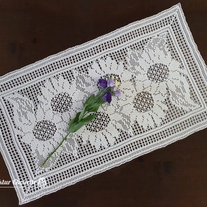 Table runner sunflowers, summer collection, DIY instructions with counted filet crochet pattern, instant download,