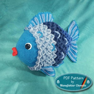 Bobbel-Fisch "Eddy", DIY Häkelanleitung, PDF deutsch & englisch, sofortiger Download, Farbverlauf, Cake, Geschenk, Kissenfisch, Häkelkissen