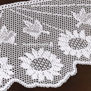 Curtain Sunflowers, Summer Collection, instructions in German & English, 6 variations, counted pattern for filet crochet, instant download