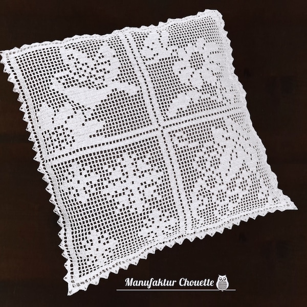 2x cushion decor 4 seasons collection, DIY instructions with 2 charts for filet crochet, instant download,