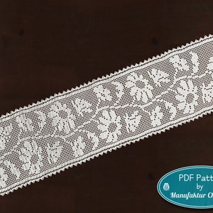 Narrow table runner &quot;Butterflies&quot;, spring collection, crochet pattern in  English, counted pattern with repeat pattern, filet crochet