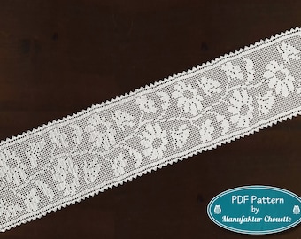 Table runner "Butterflies", spring collection, DIY crochet pattern in German, counted pattern with repeat, filet crochet