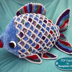 Colorful pillow fish "Willie", DIY crochet pattern, PDF German, instant download