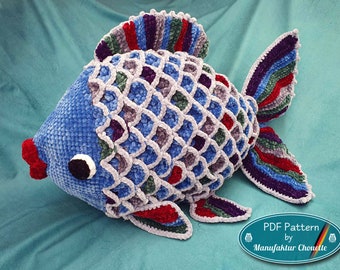 Colorful pillow fish "Willie", DIY crochet pattern, PDF German, instant download