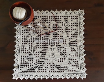 Doily with owl, owl collection, DIY instructions with counted pattern for filet crochet, instant download,