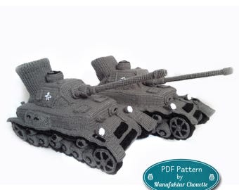 Panzer slippers crochet pattern English and German, detailed DIY, Pz Kpfw IV, various sizes, Panzer slippers,