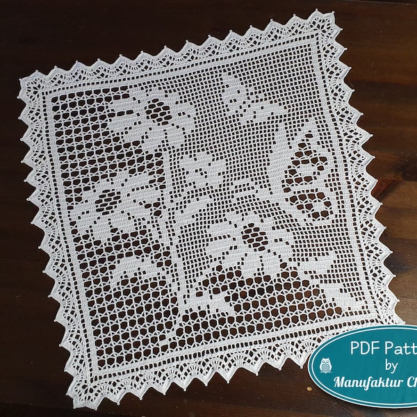 Doily "Butterflies", PDF crochet pattern, spring collection, table decoration, spring decoration, crochet, filet crochet, DIY, pattern