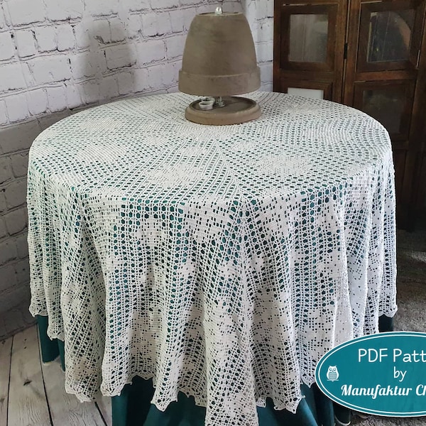 Round Tablecloth Snowfall PDF Crochet Pattern Winter Collection Snowflakes Table Decoration Christmas Filet Crochet DIY Pattern