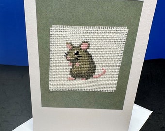 Grey rat/ mouse cross stitch card