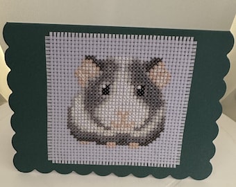 Grey guinea pig cross stitch card