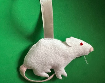 White rat with red eye felt hanging decoration-gift for rat lovers- white rat red eyes