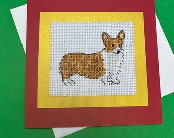 Corgi card- Corgi cross stitch card