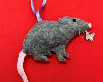 New grey rat- grey rat with butterfly charm
