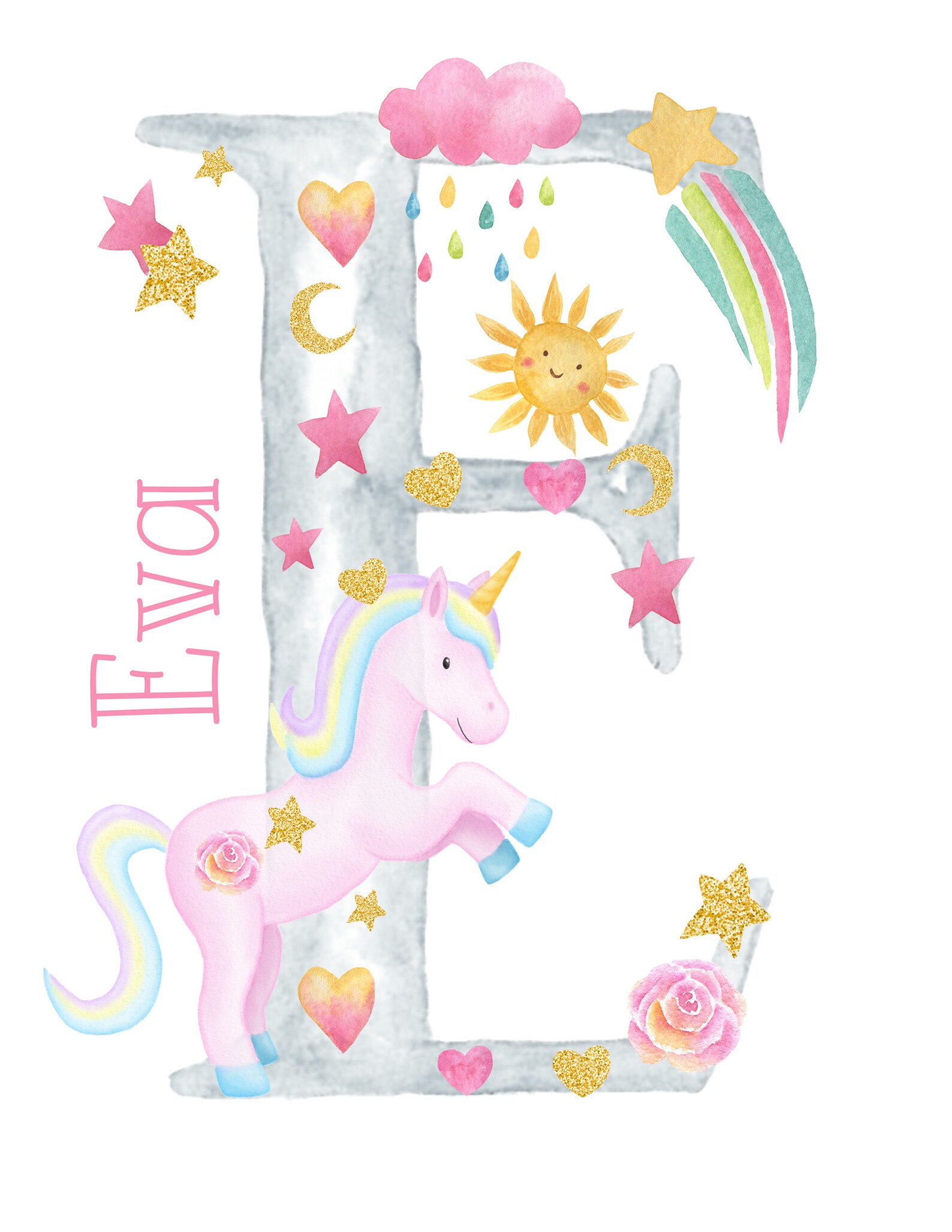 a4 personalised unicorn letter print etsy