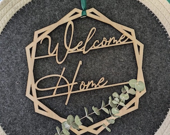 Türkranz aus Holz - Welcome Home Sechseckig Doppelt - Nachhaltiges Türschild zum Verzieren und verschenken Türkranz aus Holz