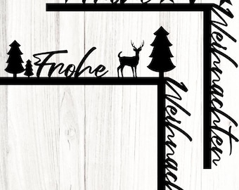 Türrahmen-Deko Frohe Weihnachten Set SVG, DXF & PDF - Sterne, Bäume, Rehe Eckdeckoration für Türen und Fenster