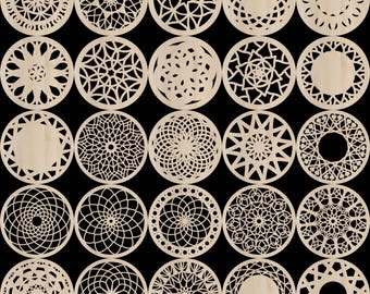 Laserdatei Plotterdatei 25x Mandala Untersetzer Boho Coaster Topfuntersetzer Dekoration - SVG PDF DXF Digitaler Download
