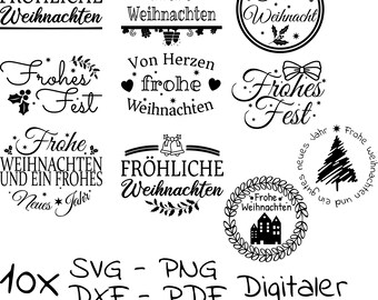 Plotterdatei Laserdatei 10x Weihnachten Designs - Geschenk Designs zur Winter- und Weihnachtszeit - DXF PDF SVG png - Digitaler Download