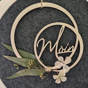Wooden door wreath - Moin - Sustainable door sign for decorating and giving away - Wooden gift, wooden ring wooden door wreath 150 - 240 mm