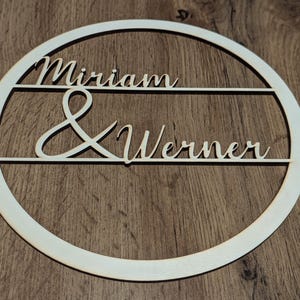 Personalized gift wreath with name made of wood - wooden gift wreath 240 mm, sustainable gift, couple gift wooden ring