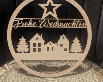 Türkranz aus Holz - Frohe Weihnachten Häuser & Sterne HolzTürschild zum Verzieren und Verschenken in der Weihnachtszeit - Weihnachtsgeschenk