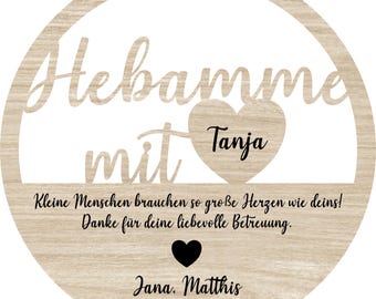 Personalisierter Geschenkkranz für Hebamme | Hebamme mit Herz | Gravierter Geschenkkranz