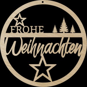 Laserdatei Frohe Weihnachten Sterne & Bäume Türschild SVG DXF PDF Türkranz Schnittdatei Plotterdatei Laser Cut Digital Download Laser