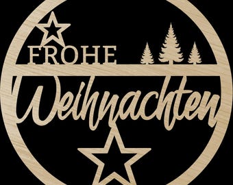 Laserdatei Frohe Weihnachten Sterne & Bäume Türschild SVG DXF PDF Türkranz Schnittdatei Plotterdatei Laser Cut Digital Download Laser