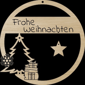 Laserdatei Frohe Weihnachten Baum Häuser Weihnachtsdekoration Türkranz SVG DXF PDF Schnittdatei Laser Cut Digital Download Laser Deutsch