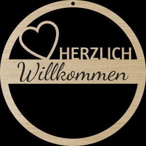 Laserdatei Herzlich Willkommen Herz Türschild SVG DXF PDF Türkranz Schnittdatei Plotterdatei Laser Cut Digital Download Laser Deutsch