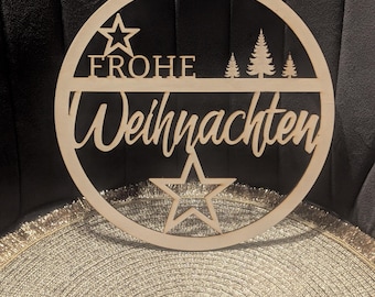 Türkranz aus Holz - Frohe Weihnachten Sterne Nachhaltiges Türschild zum Verzieren und verschenken in der Weihnachtszeit - Weihnachtsgeschenk