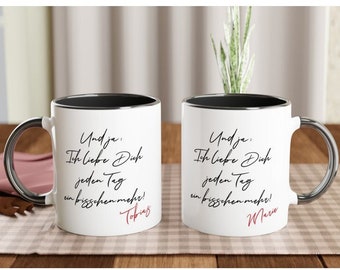 Personalisierte Tasse mit Namen und süßem Spruch über die Liebe - Kaffeebecher 325ml groß - Kaffee Tasse für Freund und Freundin