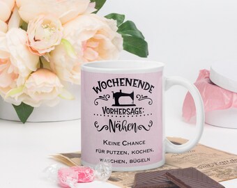 Lustige Kaffee Tasse zum Nähen mit Motiv / Spruch - Kaffeebecher 300 ml groß - Geschenk für Dich + Freundin zum Geburtstag oder einfach so