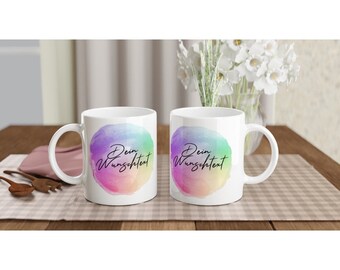 Personalisiere Deine Tasse - Regenbogen Motiv mit Deinem Wunschtext - bunter Kaffeebecher 325 ml groß - Geschenk für Freundin zum Geburtstag