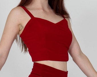 Red Sweet Heart Crop Top, Short Tank Top, Red Fitted Blouse, Pin Up Essential, Strappy Slimming Jersey Top, Yoga Bralette, Festival Top