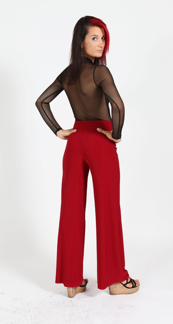 Women's Red High Waisted Palazzo Pants, Women's Jersey Knit Pants, Wide Leg  Stretch Pants, Baggy Pants, Red Dress Pants, Wide Leg Yoga Pants -   Canada